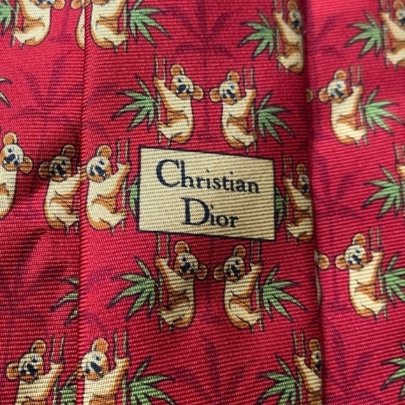 DIOR “Koala’s” Red Silk Tie - Picture 4 of 8